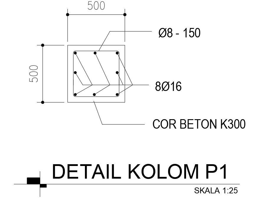 2D drawing of column details in AutoCAD, CAD file, dwg file - Cadbull