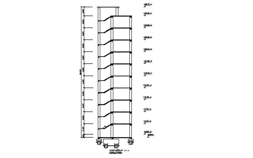 2D drawing of cross section of multistory building in AutoCAD, dwg file ...