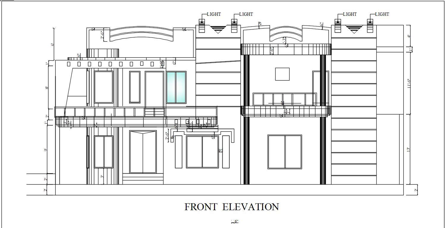 2D drawing of front elevation of the house in AutoCAD, CAD file, dwg ...