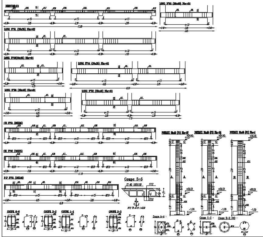 2D drawing of reinforcement details of beam and column sections in ...