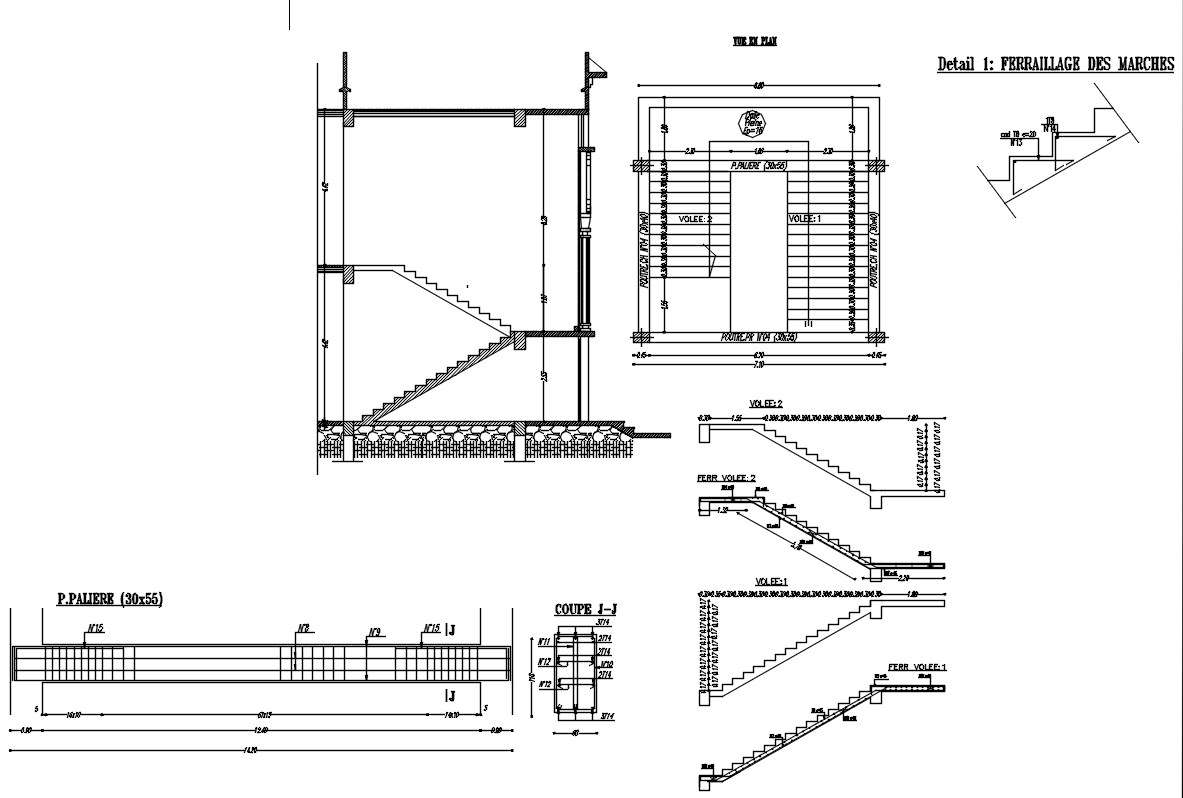 2d Drawing Of Staircase Plan And Sectionand Landing Beam Design In ...