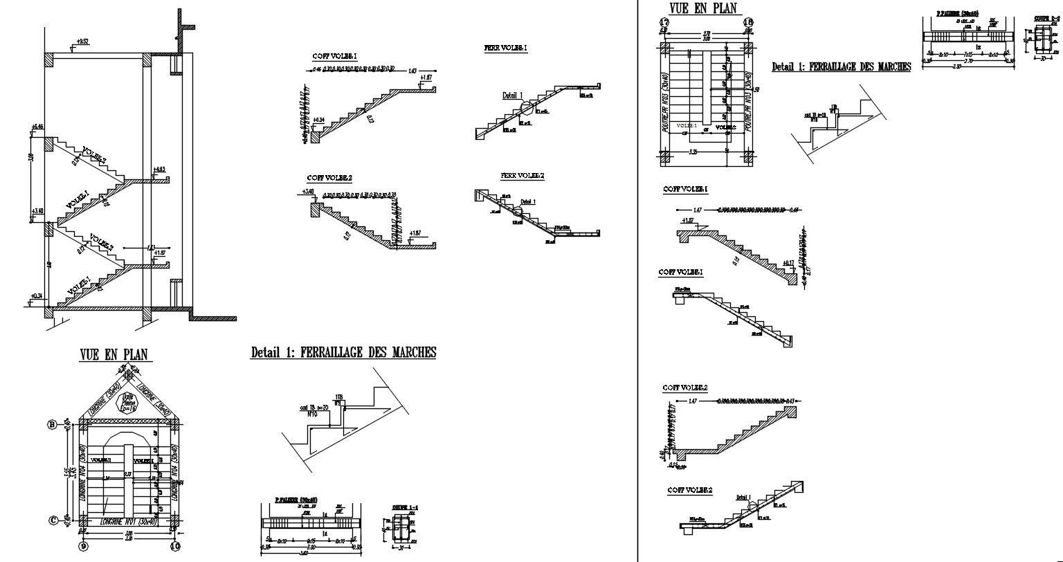 2D Design Of Reinforcement Details Of Staircase In Detail AutoCAD