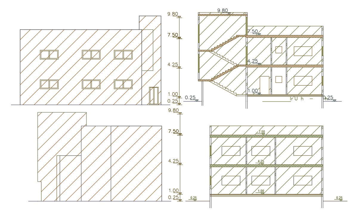 2 Storey House Building Design CAD Drawing - Cadbull