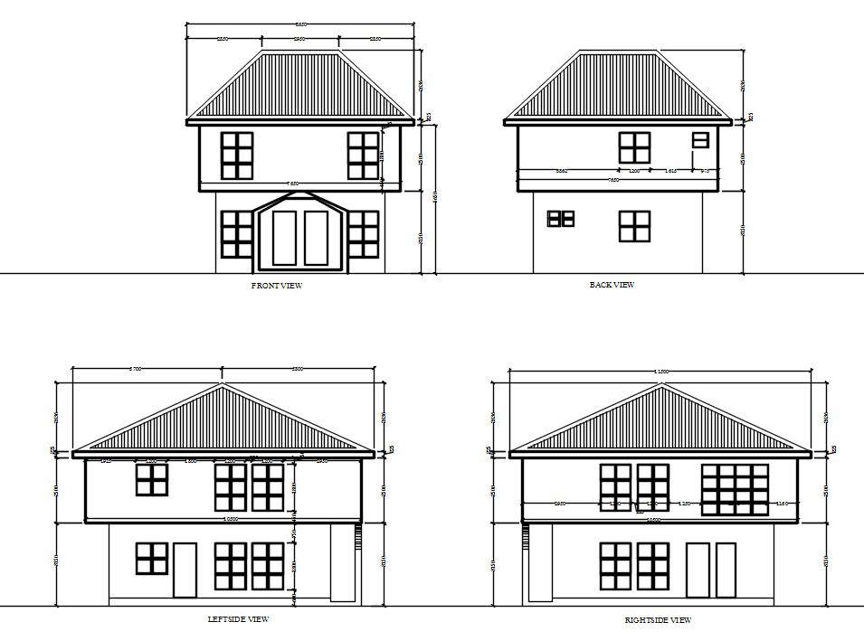 2 Storey House Building Elevation Drawing CAD File Cadbull