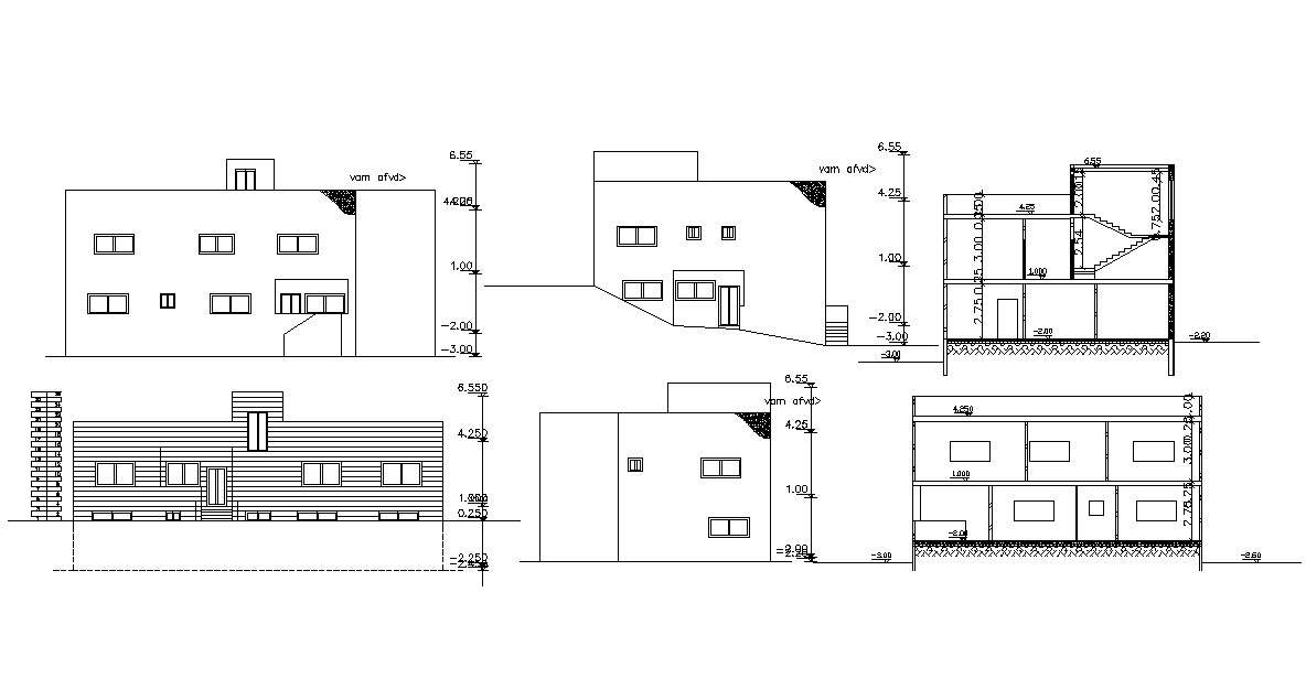 2 Storey House Building Sectional Elevation Drawing - Cadbull