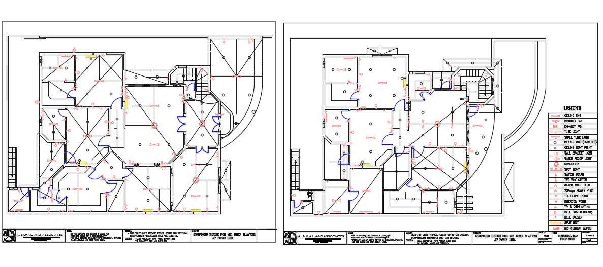 2 Storey House Electrical  Layout  Plan  With Legend  Note CAD 