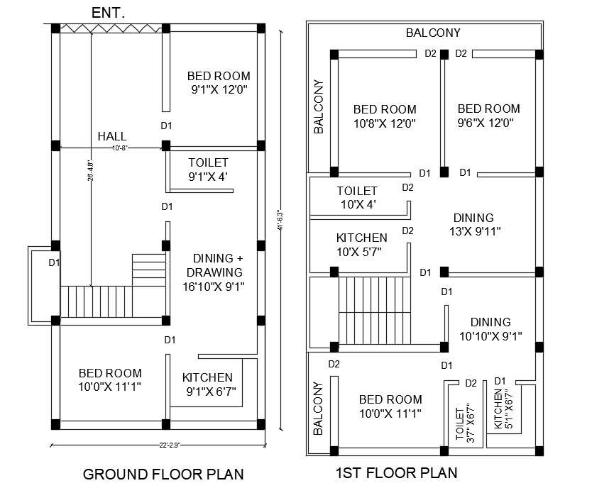 2 Storey House Ground Floor And First Floor Plan CAD Drawing DWG File
