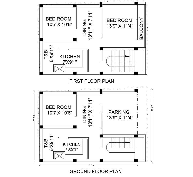 2 Storey House Ground Floor And First Floor Plan Drawing