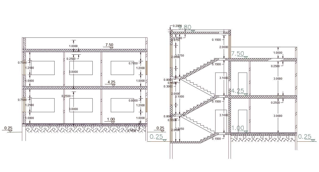 2 Storey House Section Drawing Dwg File Cadbull