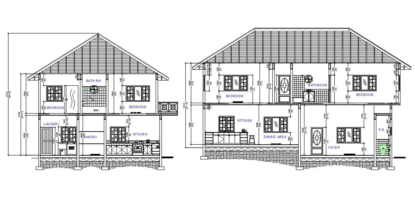 2 Storey House building Section CAD Drawing DWG File - Cadbull