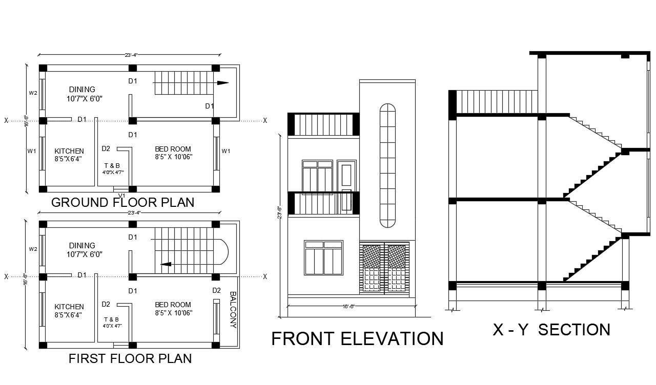 Storey Small House Ground Floor And First Floor Plan Dwg File Cadbull