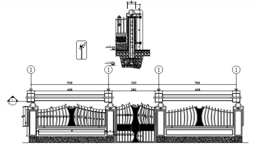 2 d cad drawing of entrance gate front view Auto CAD software - Cadbull