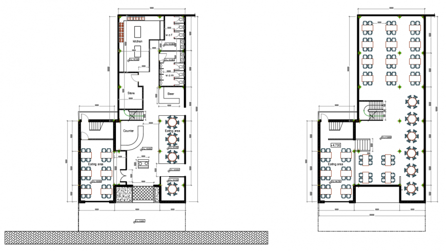 2 d cad drawing of the restaurant of two-floor auto cad software - Cadbull
