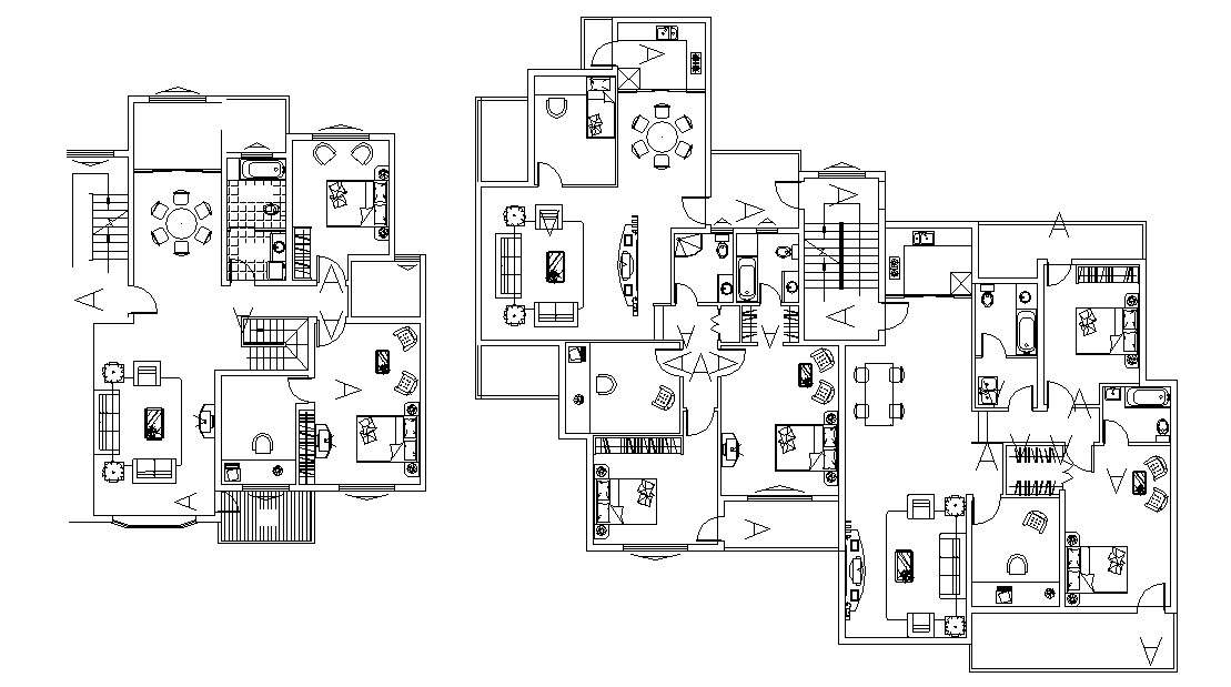 2bhk and 3bhk House CAD Plan Cadbull