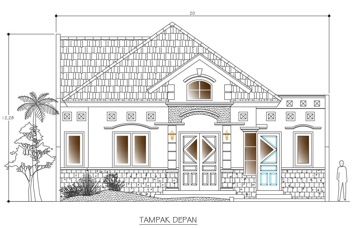 D Cad Drawing Bungalow Elevation In Dwg File Cadbull