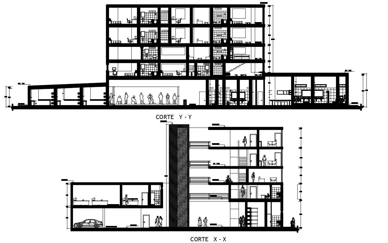 2d drawing sectional details of apartment building dwg file - Cadbull