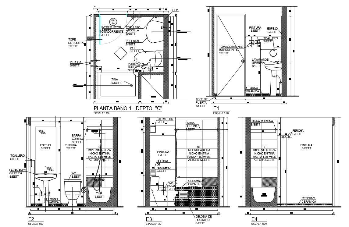 2d Drawing of Toilet section and elevation design.Download DWG file