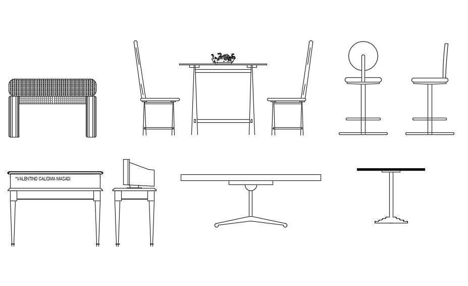 2d Table And Chair Blocks Side Elevation AutoCAD File - Cadbull