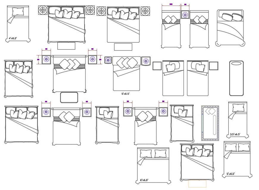 2d Bedroom Furniture Blocks Of Single And Double Bed Dwg File Cadbull 