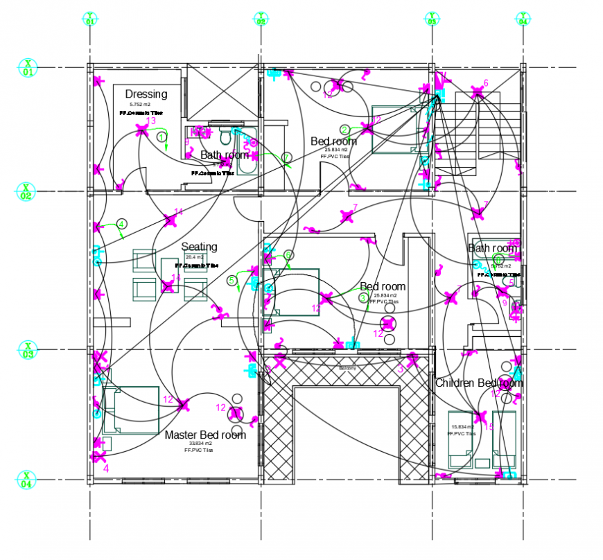 2d cad drawing of electrical installation of residential house autocad