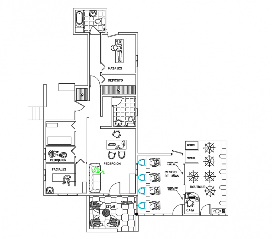 Salão de beleza e spa em AutoCAD, Baixar CAD (533.55 KB)