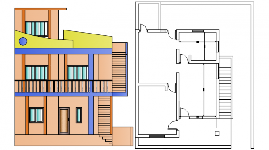 2d Cad Drawing Of House Elevation Autocad Software Cadbull