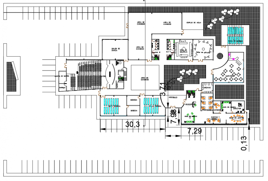 2d cad drawing of institute plan autocad software - Cadbull