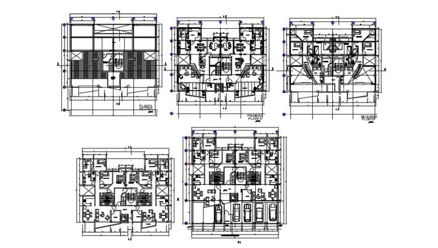 2d cad drawing of multiple ten level plan auto cad software - Cadbull