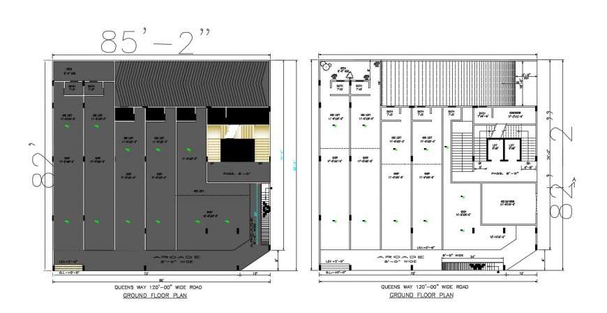 2d Cad Drawing Of Queens Way Ground Floor Plan Of Autocad File Cadbull