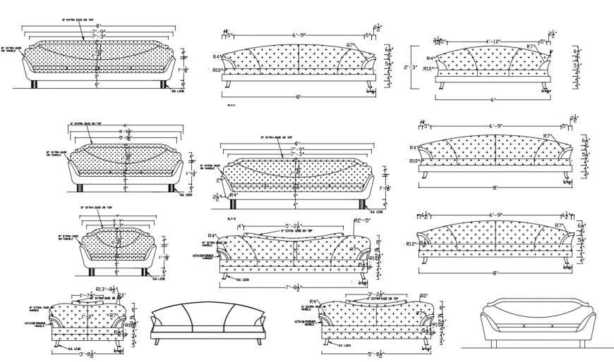 2d cad drawing of sofa elevation autocad software - Cadbull