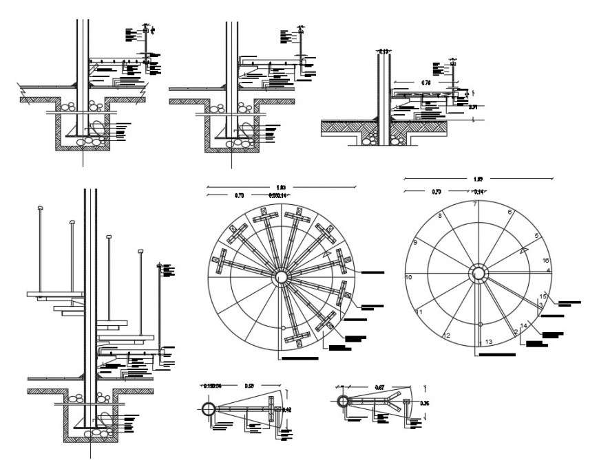 2d cad drawing of spiral staircase autocad software - Cadbull