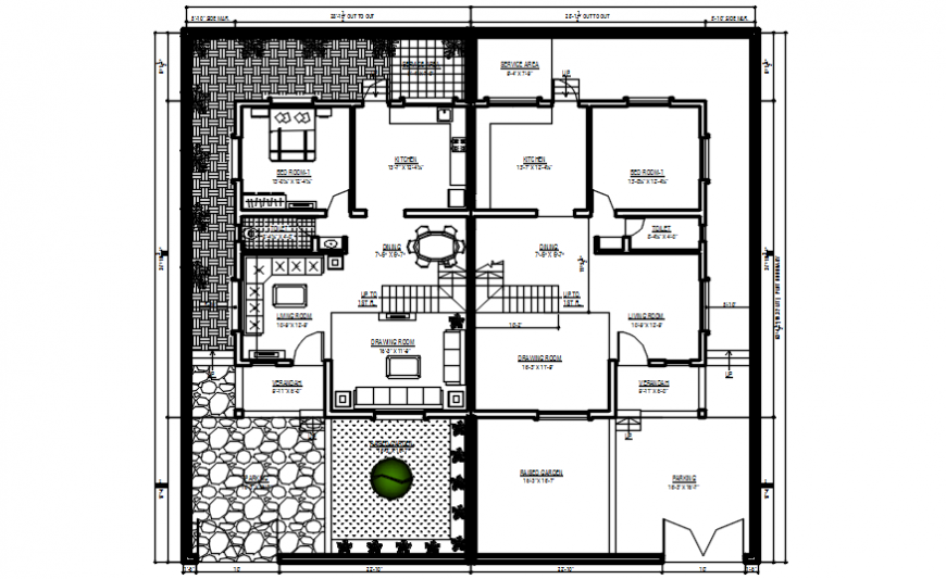 2d cad drawing of two flats plan autocad software - Cadbull