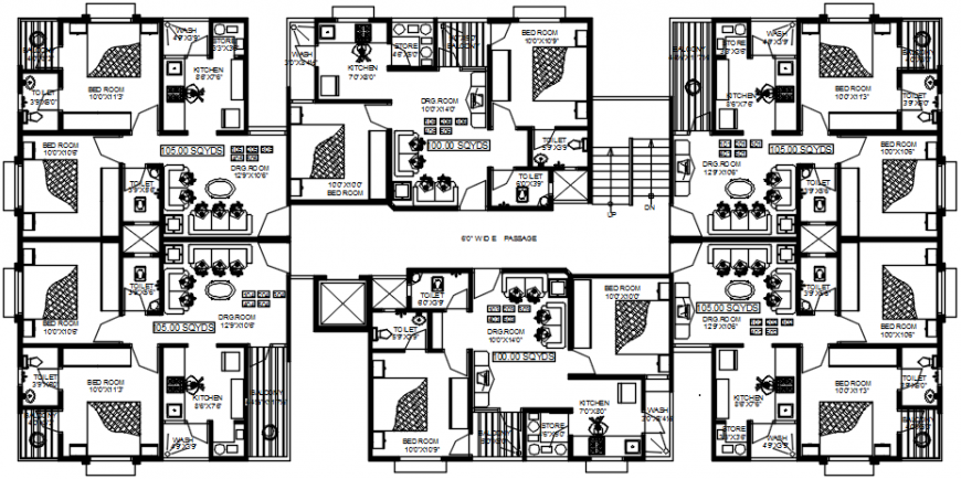 2d cad drawing of typical floor plan blockB autocad