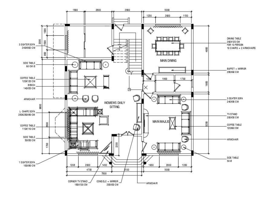2d CAD drawings details of house floor plan AutoCAD