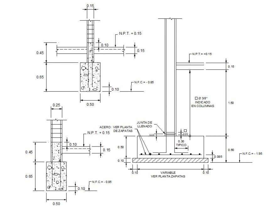 2d detail of foundation cad file - Cadbull