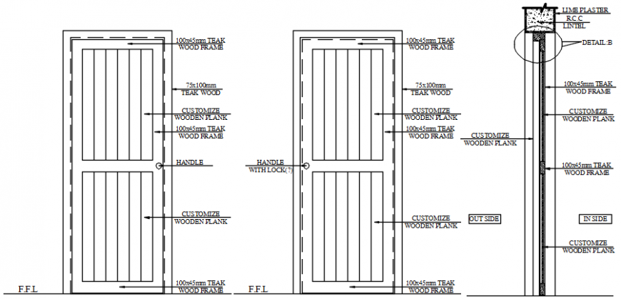 2d Drawings Details Of Door Blocks Elevation And Section Dwg File Cadbull