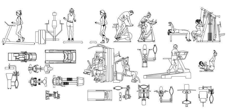 2d drawings of gyming automation blocks details in autocad file - Cadbull