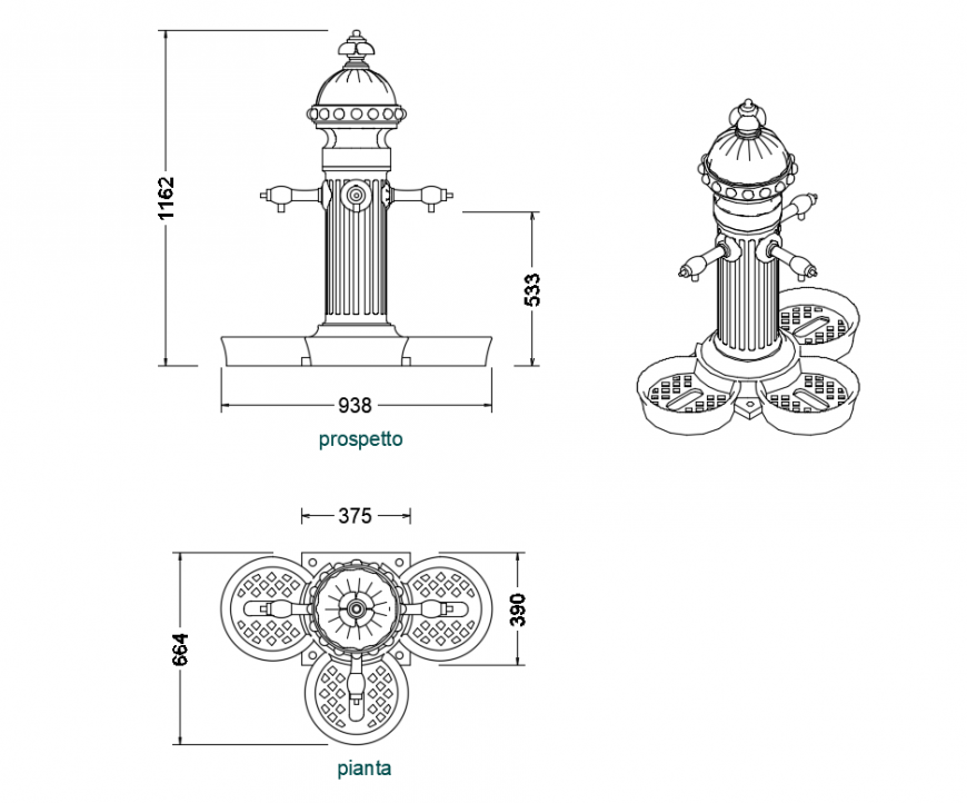 D Elevation Details Of Garden Classical Fountain Cad Drawing Dwg File
