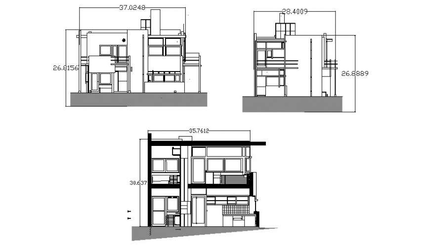 2d house elevation design autocad file - Cadbull