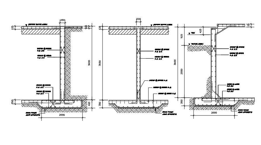 2m length of the footing section drawing - Cadbull