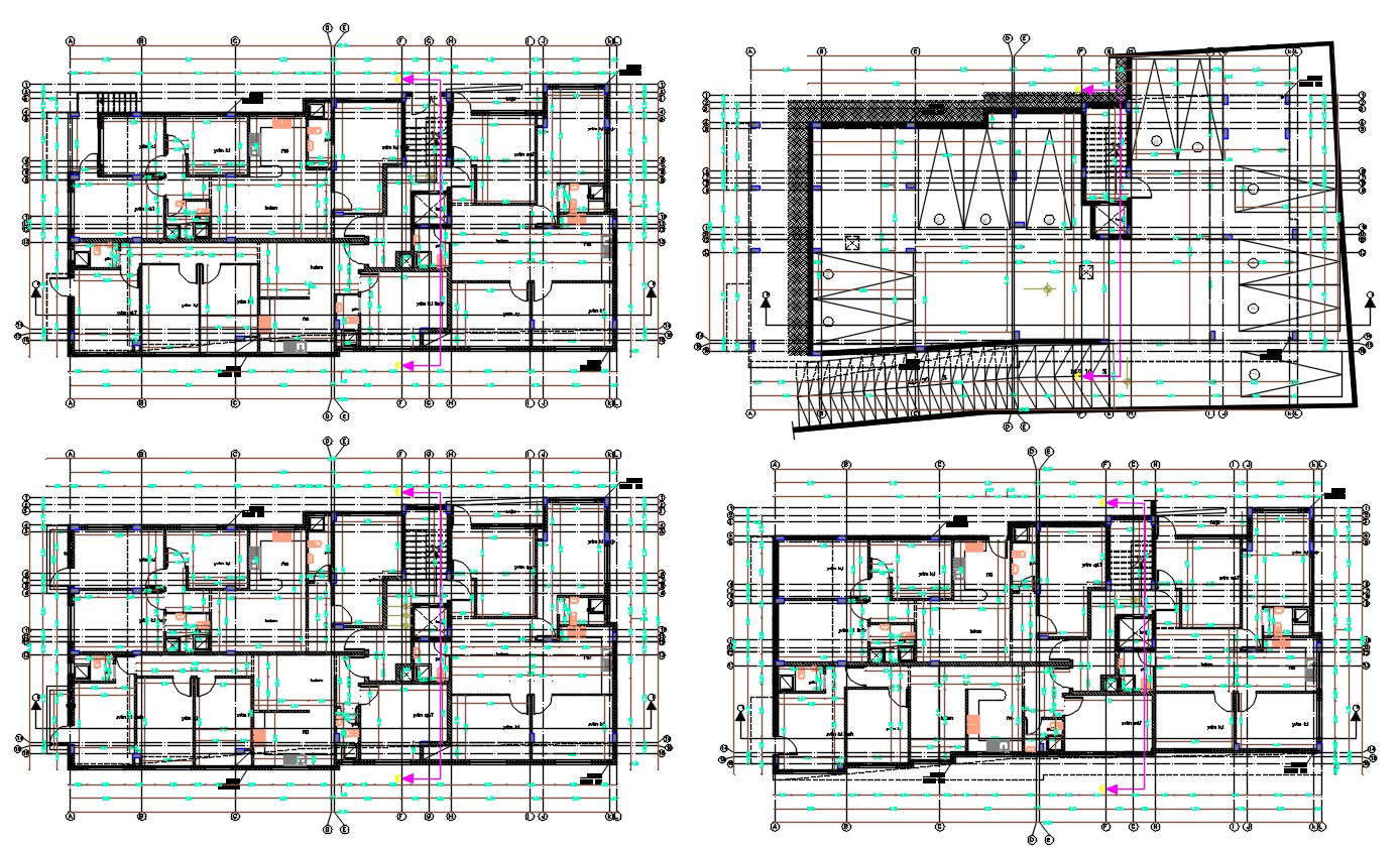 BHK Apartment Cluster Layout Plan With Basement Parking Design Cadbull