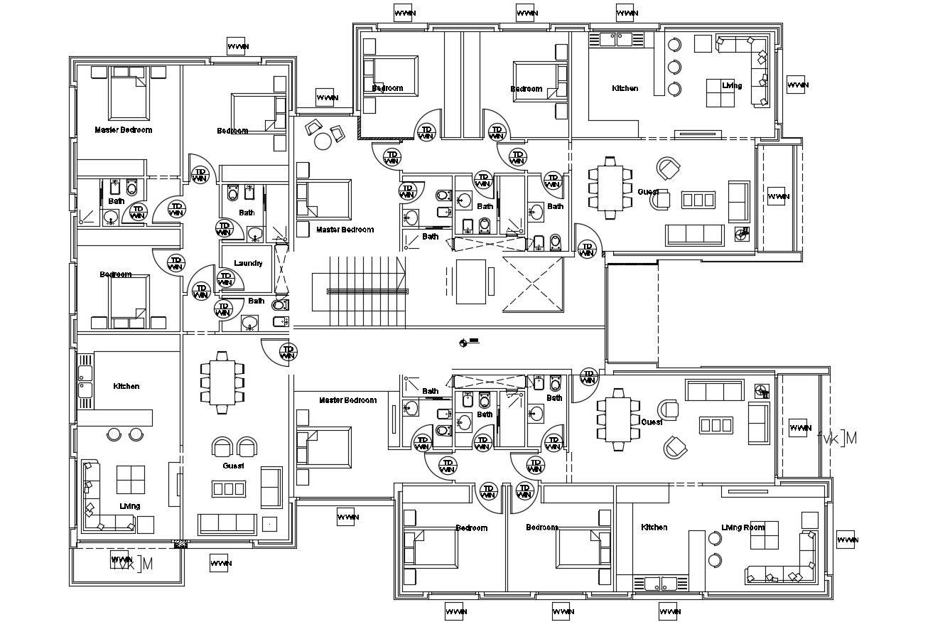 BHK House Design Furniture Layout Plan AutoCAD Drawing Cadbull