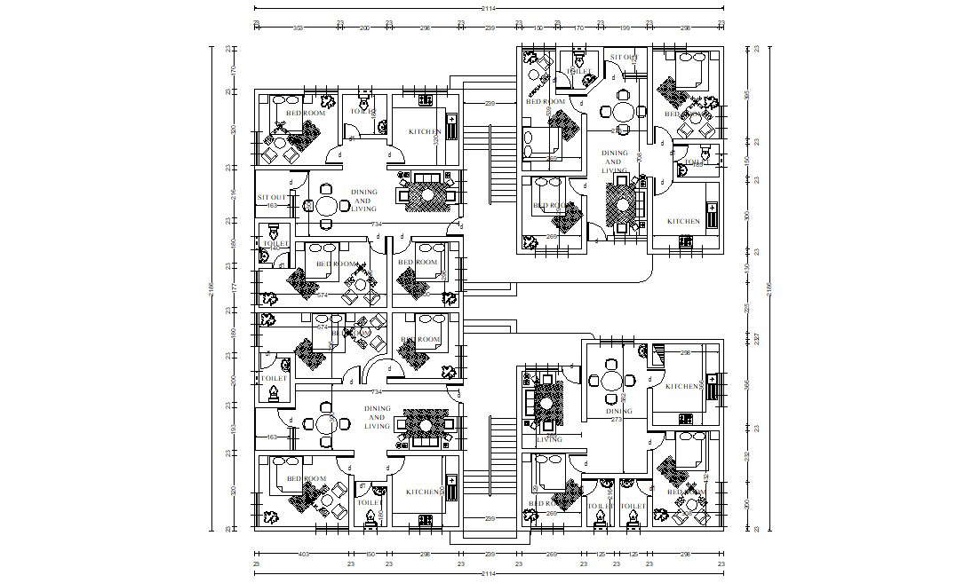 And Bhk House Furniture Layout Plan Autocad File Cadbull 6693