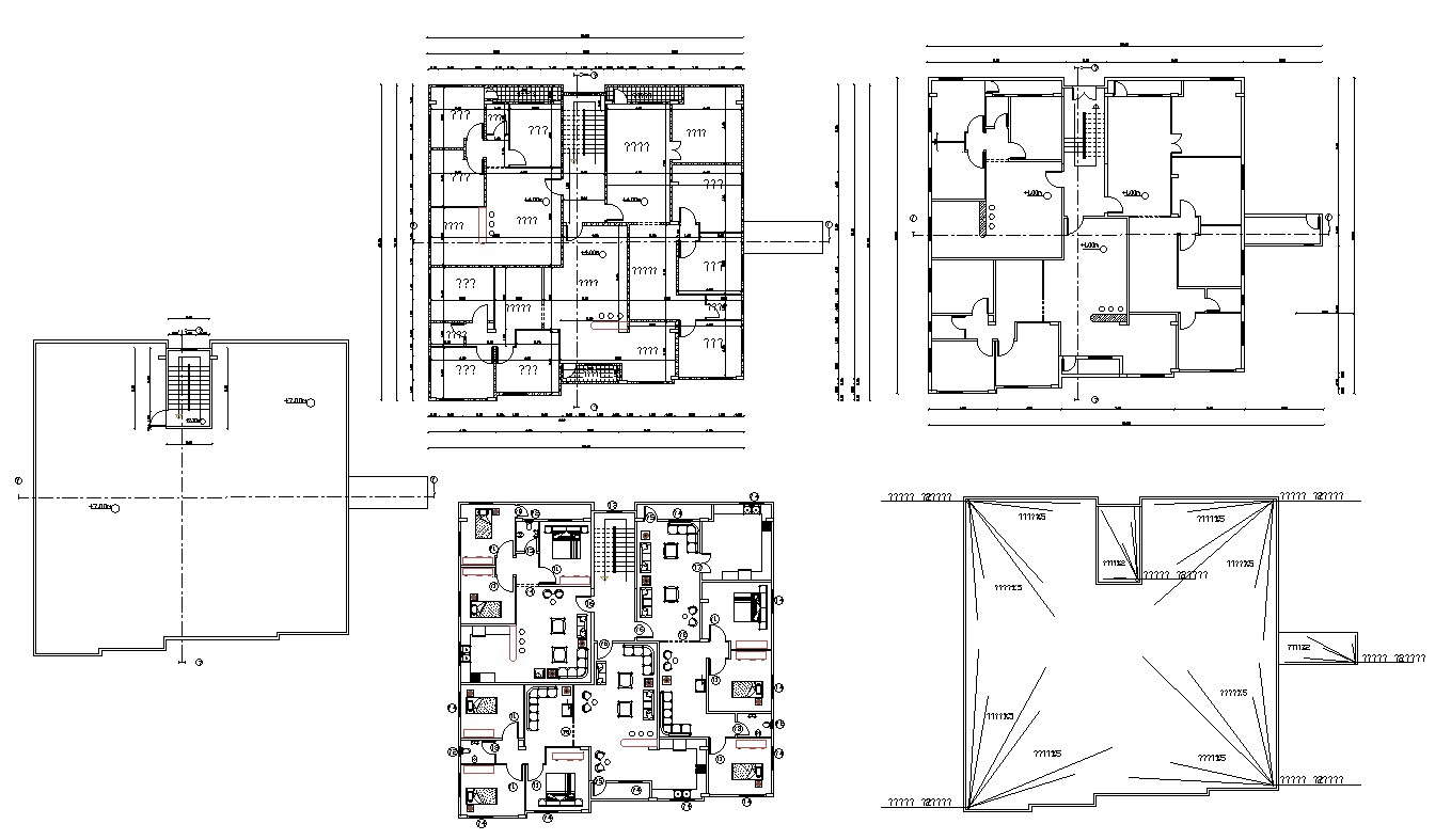 3 BHK Apartment Planning With Furniture Layout Drawing - Cadbull