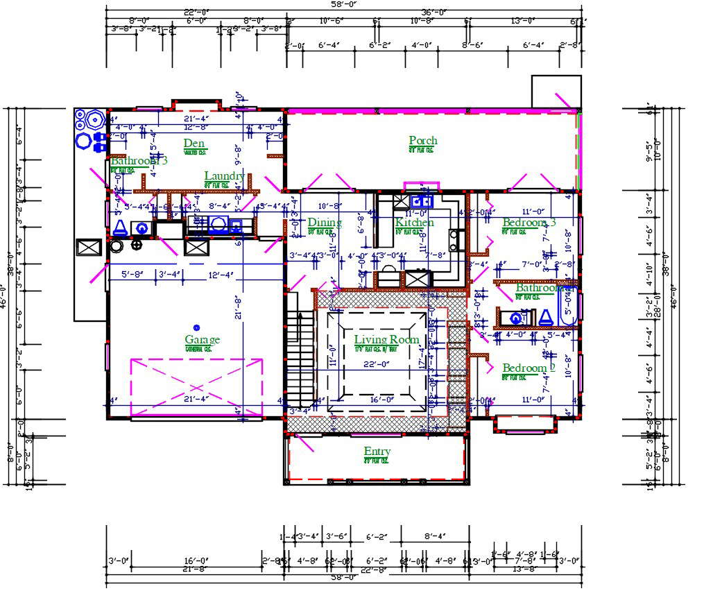  3 BHK  Architecture Plan  AutoCAD  File  Cadbull