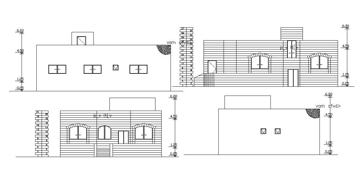 3 Bhk House Building Elevation Design Cad Drawing Cadbull