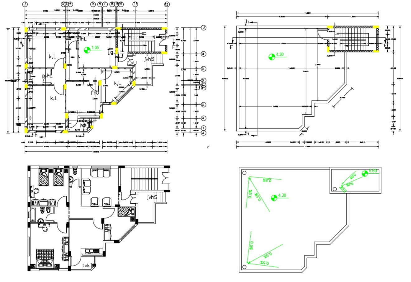 3 Bhk House Furniture Plan With Column Layout Drawing Dwg File Cadbull