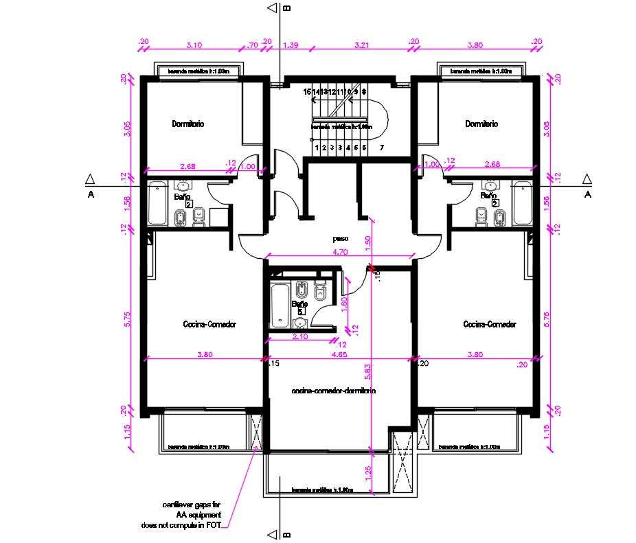 3 BHK House Layout Plan With Dimension In CAD Drawing