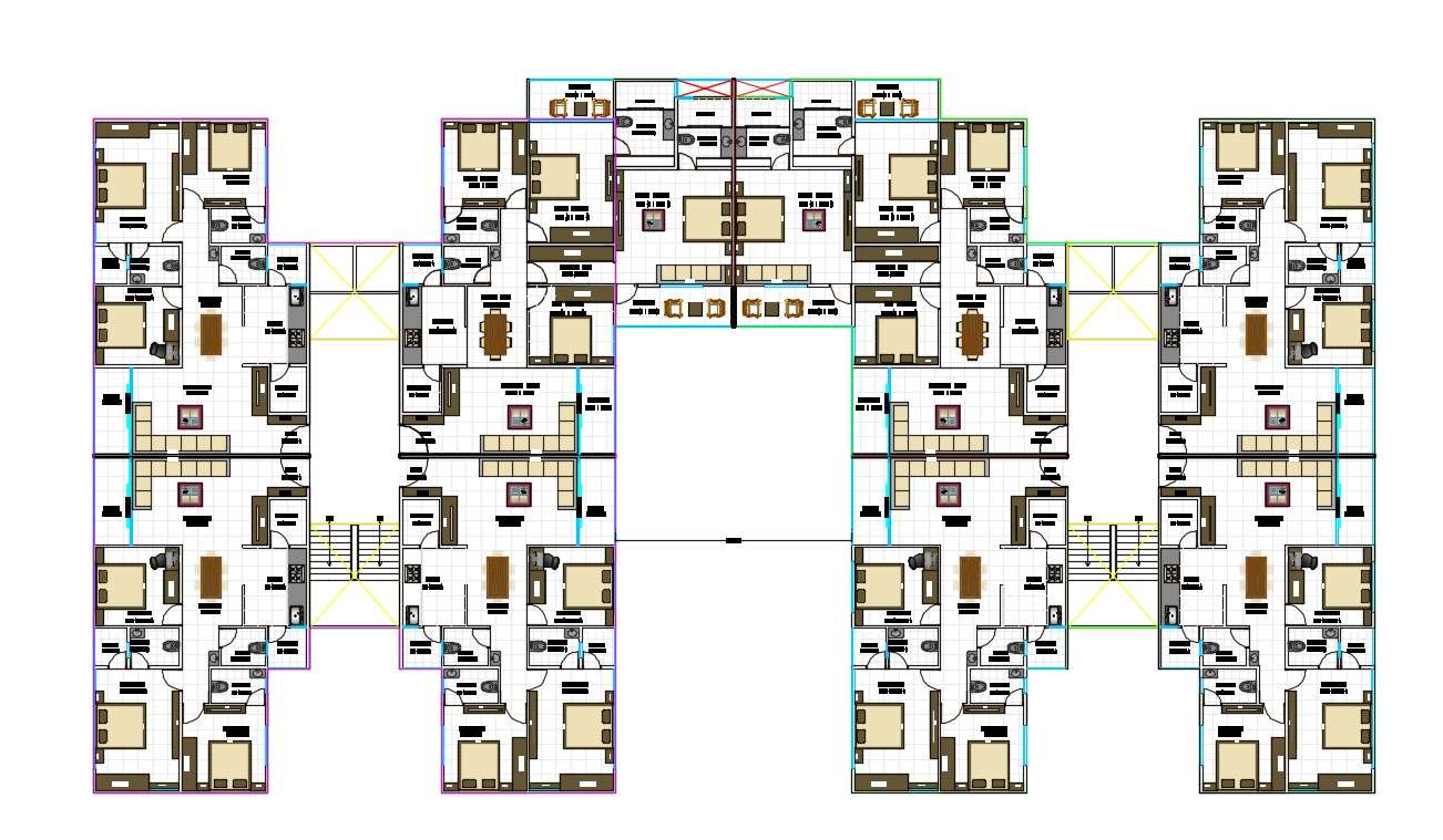 Bhk Residence Apartment Furniture Layout Cluster Plan Cadbull