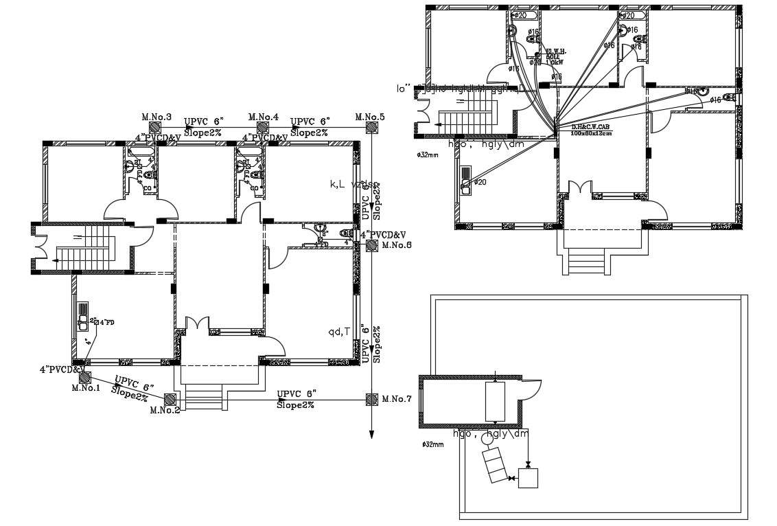 3 BHK house Plumbing And Drainage Layout Plan DWG File